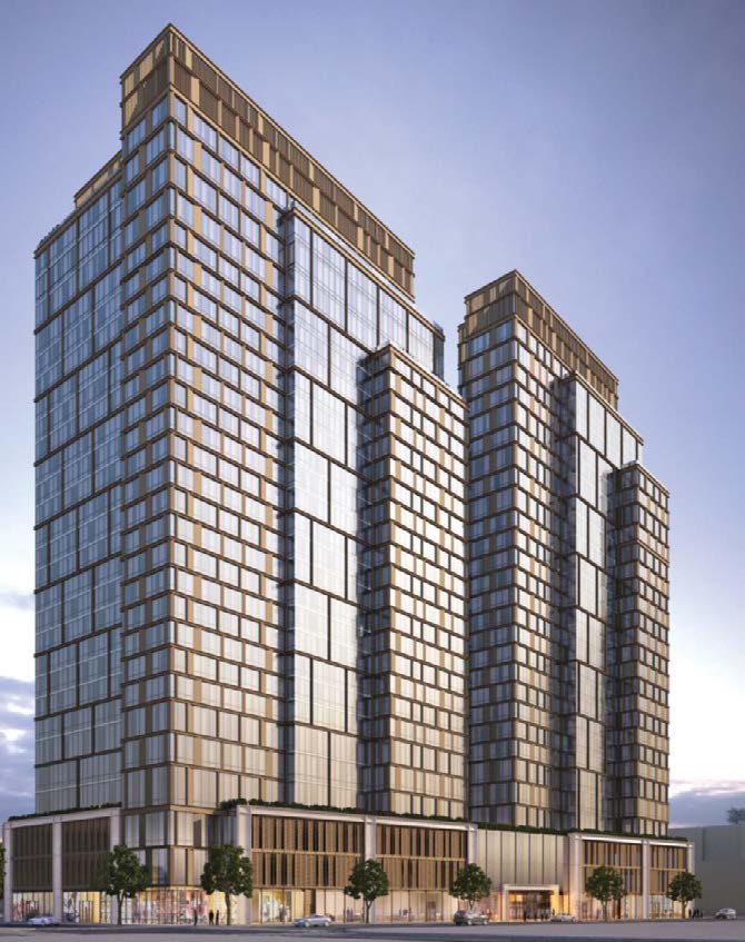 Rendering of a residential tower building.