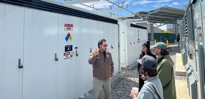 Group looking at energy storage units.